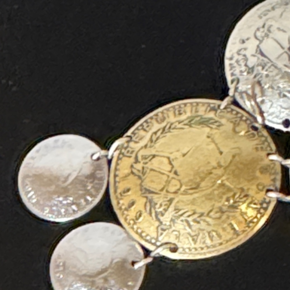 VINTAGE Republic of Guatemala Handcrafted Silver Gold Coin Necklace 90s Eclectic - Picture 14 of 14